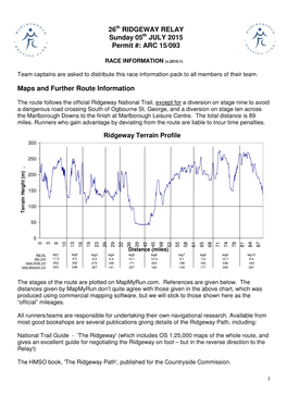 RIDGEWAY RELAY Sunday 05Th JULY 2015 Permit #: ARC 15/093