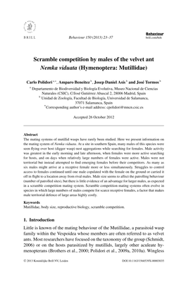 Scramble Competition by Males of the Velvet Ant Nemka Viduata (Hymenoptera: Mutillidae)