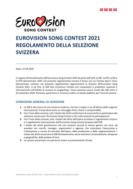 Eurovision Song Contest 2021 Regolamento Della Selezione Svizzera