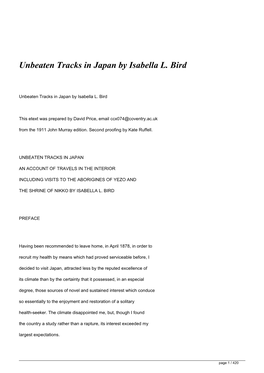 Unbeaten Tracks in Japan by Isabella L. Bird</H1>