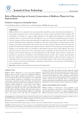 Role of Biotechnology in Genetic Conservation of Mulberry Plants For