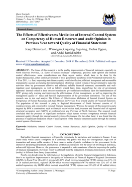 The Effects of Effectiveness Mediation of Internal Control System On
