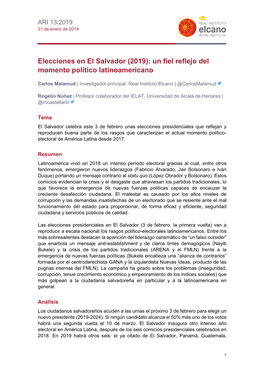 Elecciones En El Salvador (2019): Un Fiel Reflejo Del Momento Político Latinoamericano