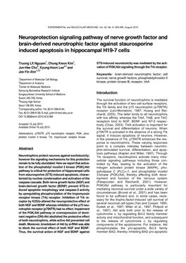 Neuroprotection Signaling Pathway of Nerve Growth Factor and Brain-Derived Neurotrophic Factor Against Staurosporine Induced Apoptosis in Hippocampal H19-7 Cells