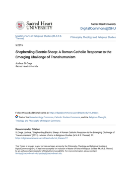 Shepherding Electric Sheep: a Roman Catholic Response to the Emerging Challenge of Transhumanism