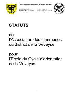 STATUTS De L'association Des Communes Du District De La Veveyse