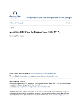 Mennonite Cos Under the Russian Tsars (1787-1917)