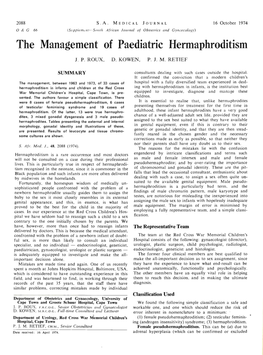 The Management of Paediatric Hermaphroditism