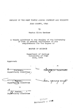 Geology of the West Tintic Mining District and Vicinity, Juab County, Utah