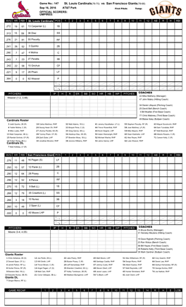 St. Louis Cardinals(76-70) Vs San Francisco Giants(78-68)