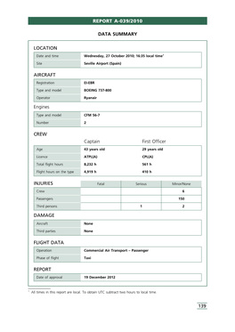 Report A-039/2010 Location Flight Data Report Crew