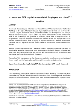 Is the Current FIFA Regulation Equally Fair for Players and Clubs?1, 2