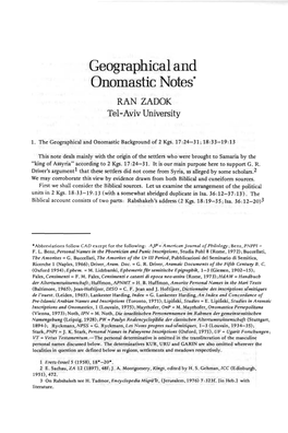 Geographical and Onomastic Notes* RAN ZADOK Tel-Aviv University