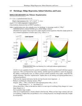 13 Shrinkage: Ridge Regression, Subset Selection, and Lasso