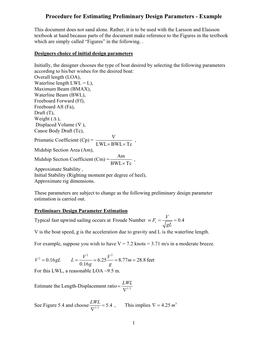 Procedure for Estimating Preliminary Design Parameters - Example