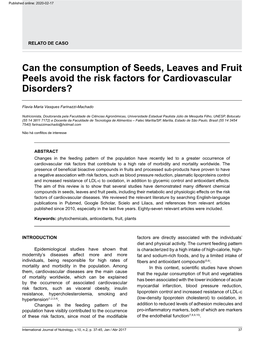 Can the Consumption of Seeds, Leaves and Fruit Peels Avoid the Risk Factors for Cardiovascular Disorders?