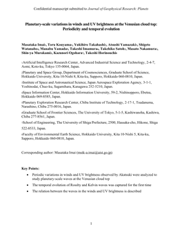 Planetary-Scale Variations in Winds and UV Brightness at the Venusian Cloud Top: Periodicity and Temporal Evolution