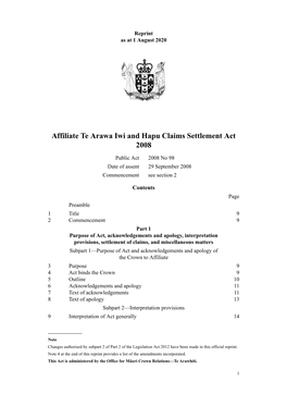 Affiliate Te Arawa Iwi and Hapu Claims Settlement Act 2008
