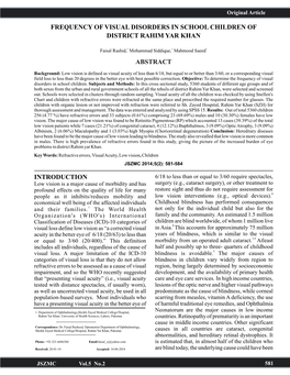 Frequency of Visual Disorders in School Children of District Rahim Yar Khan Abstract Introduction