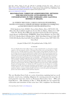 Restoration Through Agroforestry: Options for Reconciling Livelihoods with Conservation in the Cerrado and Caatinga Biomes in Brazil