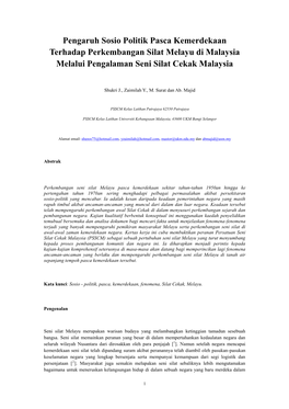 Pengaruh Sosio Politik Pasca Kemerdekaan Terhadap Perkembangan Silat Melayu Di Malaysia Melalui Pengalaman Seni Silat Cekak Malaysia