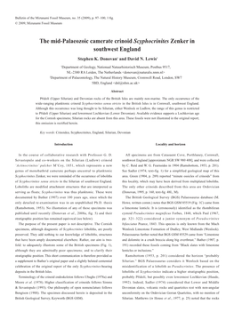 The Mid-Palaeozoic Camerate Crinoid Scyphocrinites Zenker in Southwest England