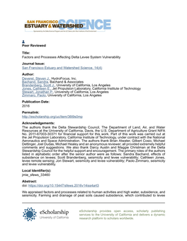 Factors and Processes Affecting Delta Levee System Vulnerability