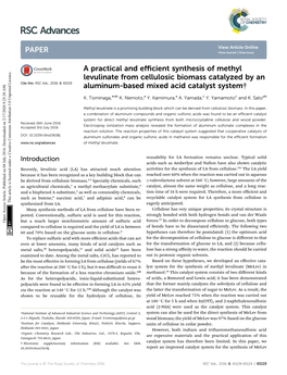 A Practical and Efficient Synthesis of Methyl Levulinate from Cellulosic