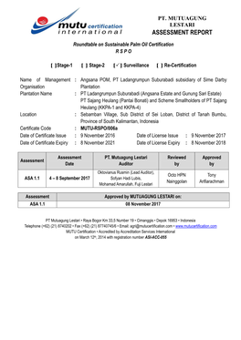 Pt. Mutuagung Lestari Assessment Report