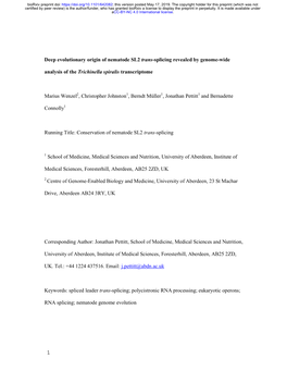 Deep Evolutionary Origin of Nematode SL2 Trans-Splicing Revealed by Genome-Wide Analysis of the Trichinella Spiralis Transcripto