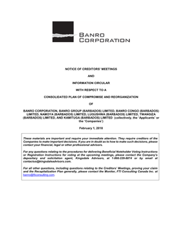 Banro Corporation Information Circular