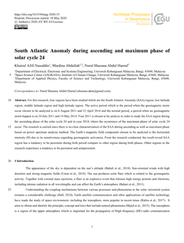 South Atlantic Anomaly During Ascending and Maximum Phase Of