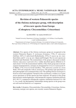 Revision of Western Palaearctic Species of the Oulema Melanopus Group, with Description of Two New Species from Europe (Coleoptera: Chrysomelidae: Criocerinae)