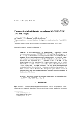 Photometric Study of Galactic Open Cluster NGC 2129, NGC 1502 and King 12