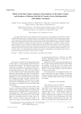 Effects of the Rare Sugars D-Psicose and D-Tagatose on the Sugar Content and Incidence of Blossom End Rot in Tomato Grown Hydroponically with Salinity Treatment