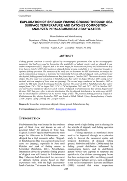 Exploration of Skipjack Fishing Ground Through Sea Surface Temperature and Catches Composition Analyzes in Palabuhanratu Bay Waters