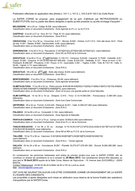 Publication Effectuée En Application Des Articles L 141-1, L 141-3, L 143-3 Et R 142-3 Du Code Rural