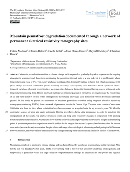 Mountain Permafrost Degradation Documented Through a Network of Permanent Electrical Resistivity Tomography Sites