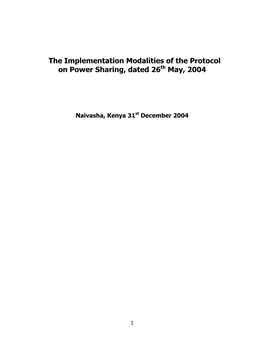 The Implementation Modalities of the Protocol on Power Sharing, Dated 26Th May, 2004