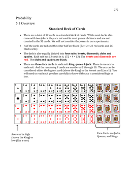 Probability 5.1 Overview Standard Deck of Cards