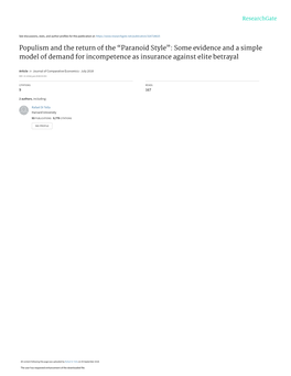 Populism and the Return of the “Paranoid Style”: Some Evidence and a Simple Model of Demand for Incompetence As Insurance Against Elite Betrayal