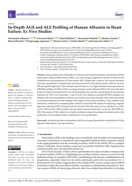In-Depth AGE and ALE Profiling of Human Albumin in Heart Failure: Ex Vivo Studies