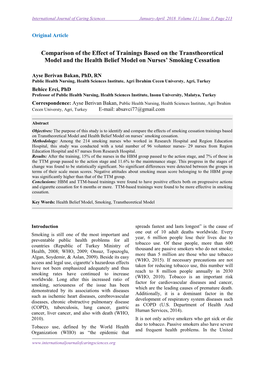 Comparison of the Effect of Trainings Based on the Transtheoretical Model and the Health Belief Model on Nurses’ Smoking Cessation