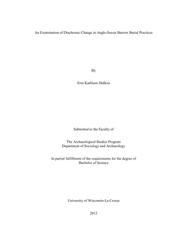 An Examination of Diachronic Change in Anglo-Saxon Barrow Burial Practices