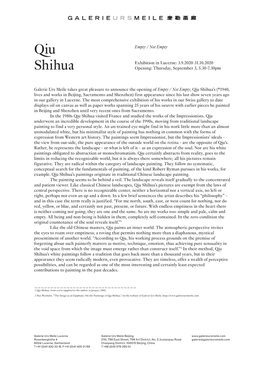 Qiu Shihua’S (*1940, Lives and Works in Beijing, Sacramento and Shenzhen) First Appearance Since His Last Show Seven Years Ago in Our Gallery in Lucerne