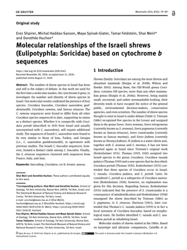 Molecular Relationships of the Israeli Shrews (Eulipotyphla: Soricidae