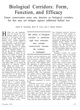 Biological Corridors: Form, Function, and Efficacy