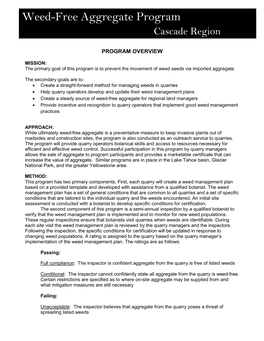 Weed-Free Aggregate Program Resources.0 Management & Science Cascade Region