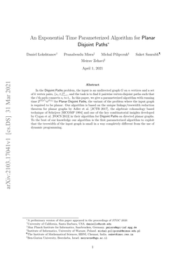 An Exponential Time Parameterized Algorithm for Planar Disjoint Paths∗