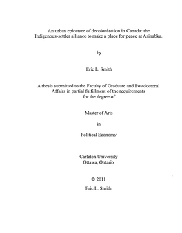 An Urban Epicentre of Decolonization in Canada: the Indigenous-Settler Alliance to Make a Place for Peace at Asinabka